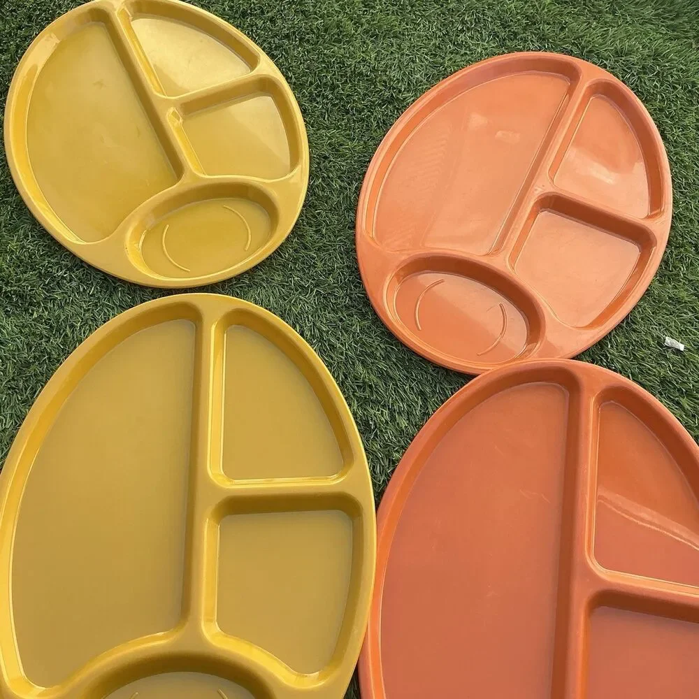 Vintage BW Divided Cafeteria Trays Set of 4 Mustard Orange Retro Plastic